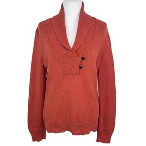LAUREN RALPH LAUREN Orange Cotton Pullover Shawl Collar Knit Sweater Size Large
